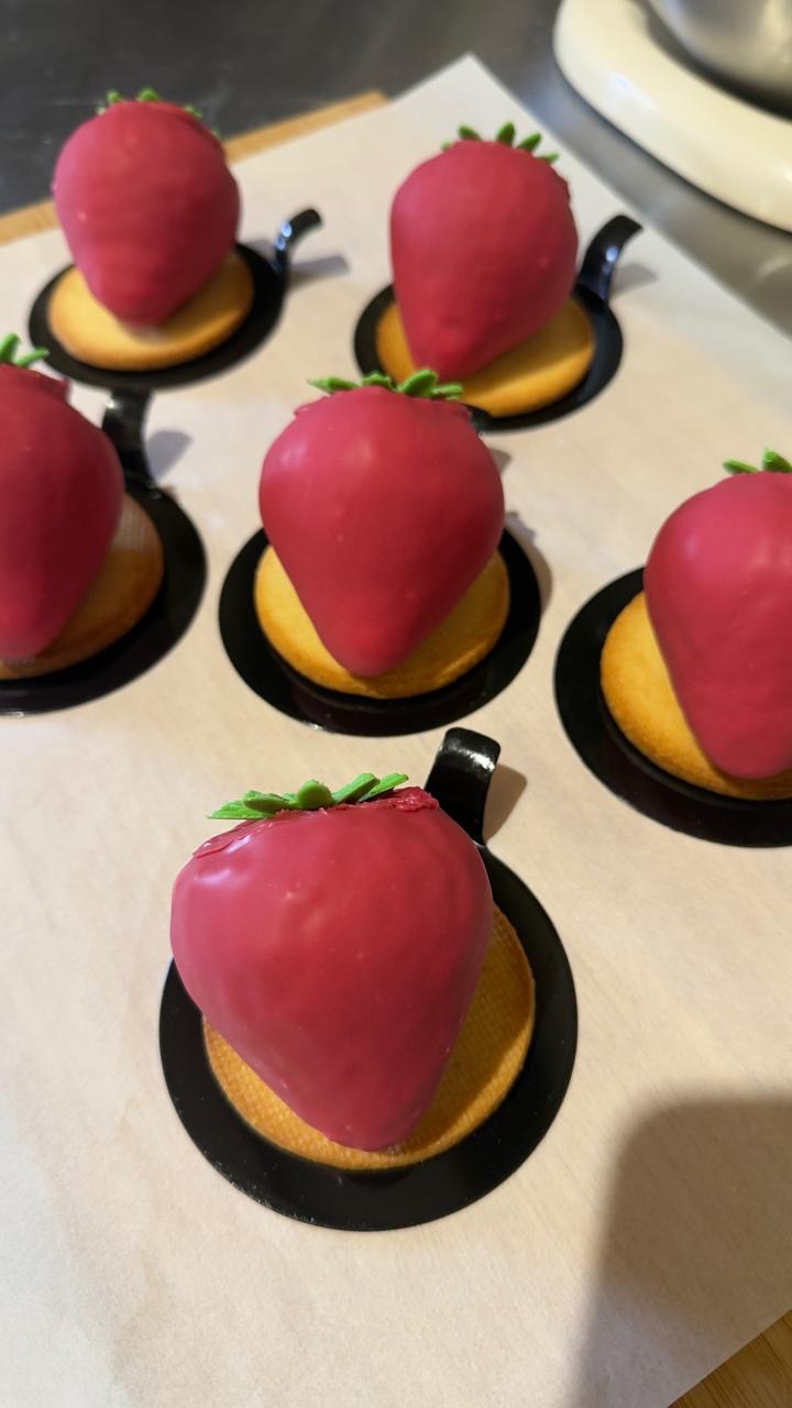 Handmade strawberry-shaped dessert at December9
