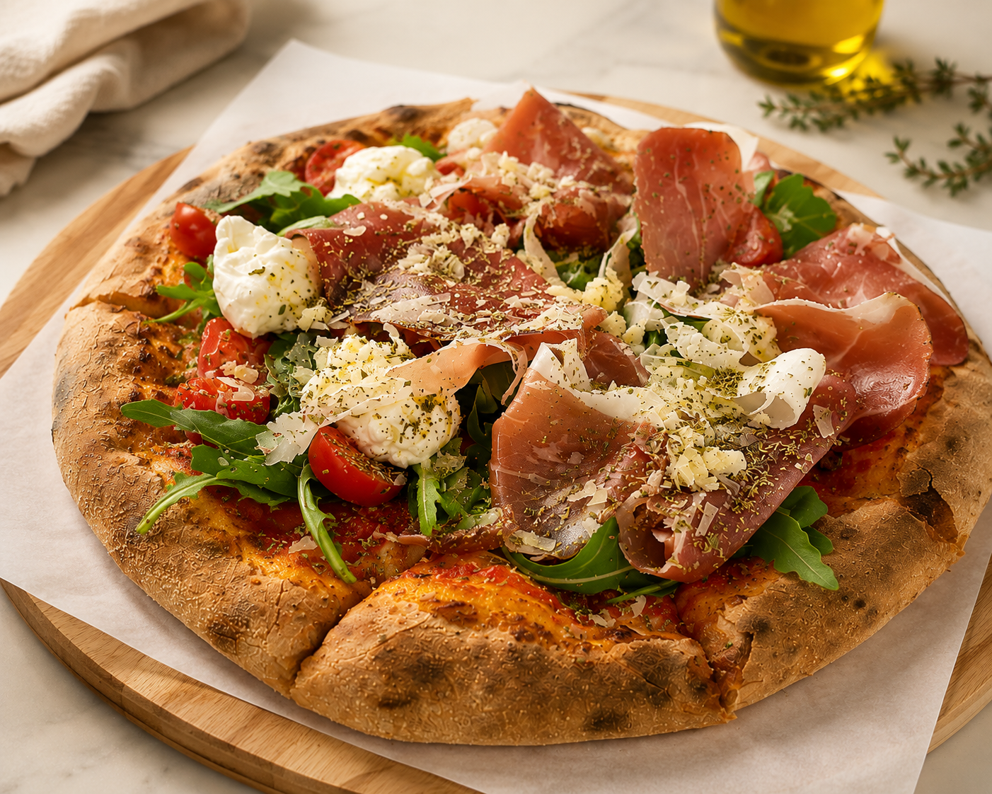Prosciutto and rocket pizza at December9