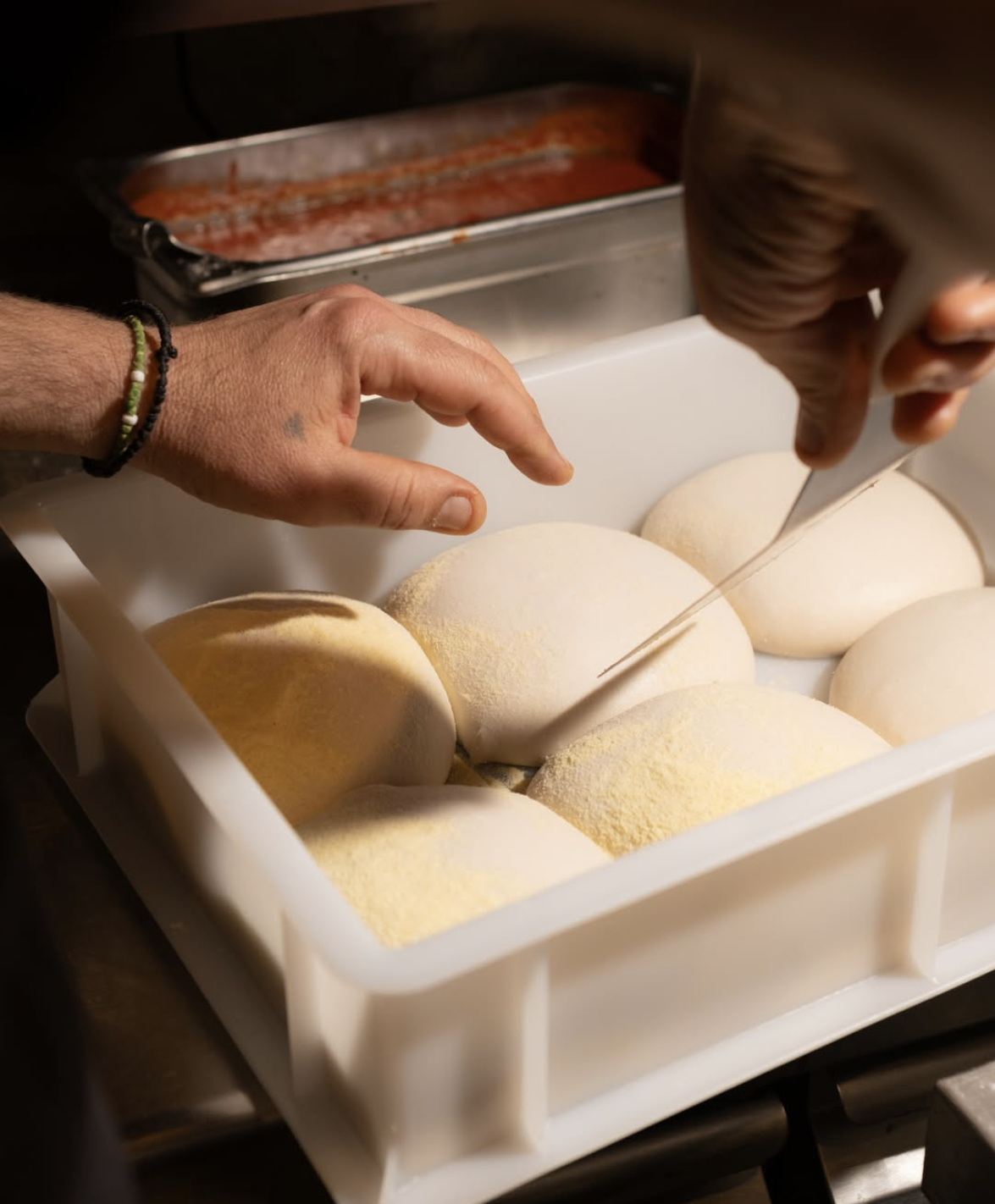 Fresh pizza dough preparation at December9