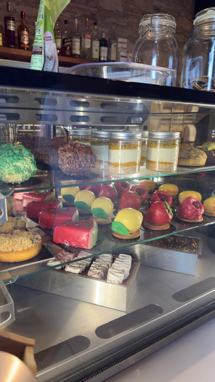Fruit-shaped desserts and jars in the December9 pastry case